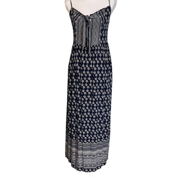 Band of Gypsies Dress L Large Blue White Floral Cottagecore Boho Maxi Festival - Picture 1 of 11